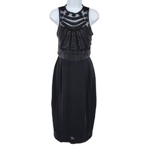 RACHEL GILBERT Women's Black Silk Cocktail Beaded Midi Length Dress Size 5/XXL